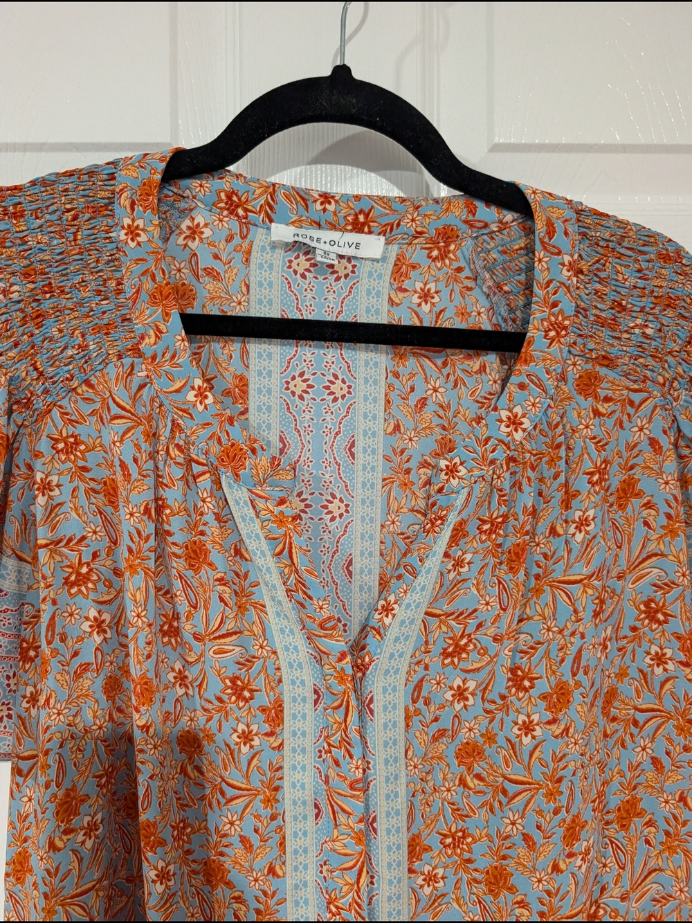 Rose & Olive Light Blue & Orange Floral Boho Tunic in Size 2X - Picture 5 of 9